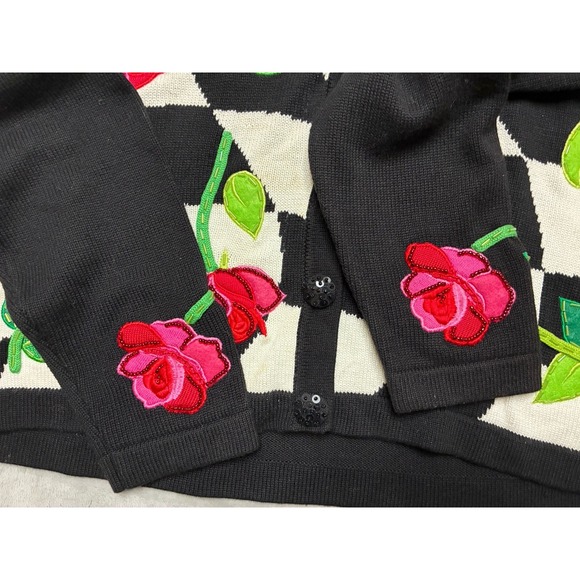 Just B Cardigan Women's M Black White Floral Roses Embroidered Beaded Y2K‎ - Picture 4 of 16